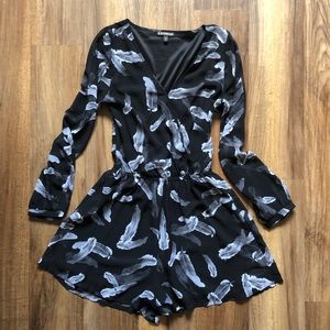 Express Black & Grey Feather Romper XS